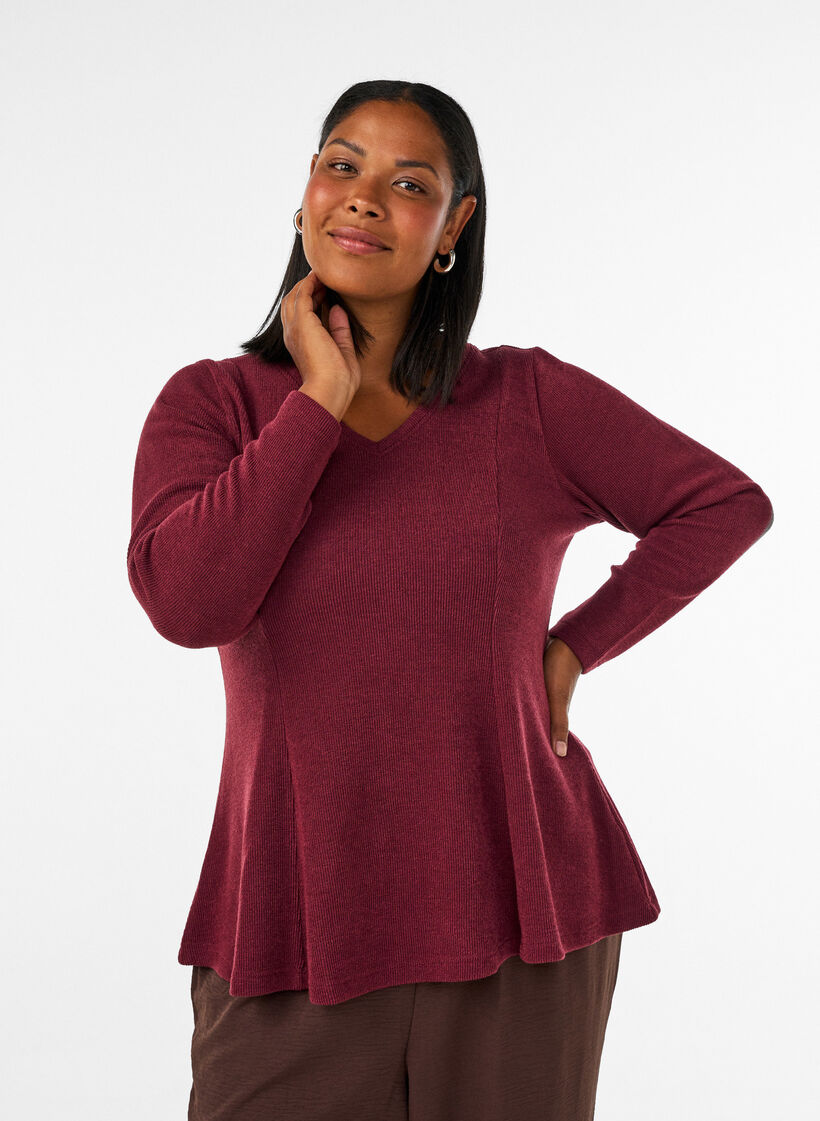 Jersey blouse with a ribbed texture and an A-line fit, Red, Model image number 0