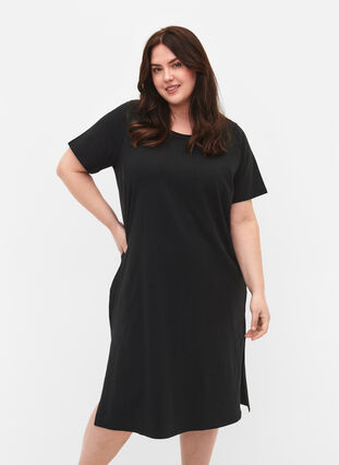 Cotton dress with short sleeves, Black, Model image number 0