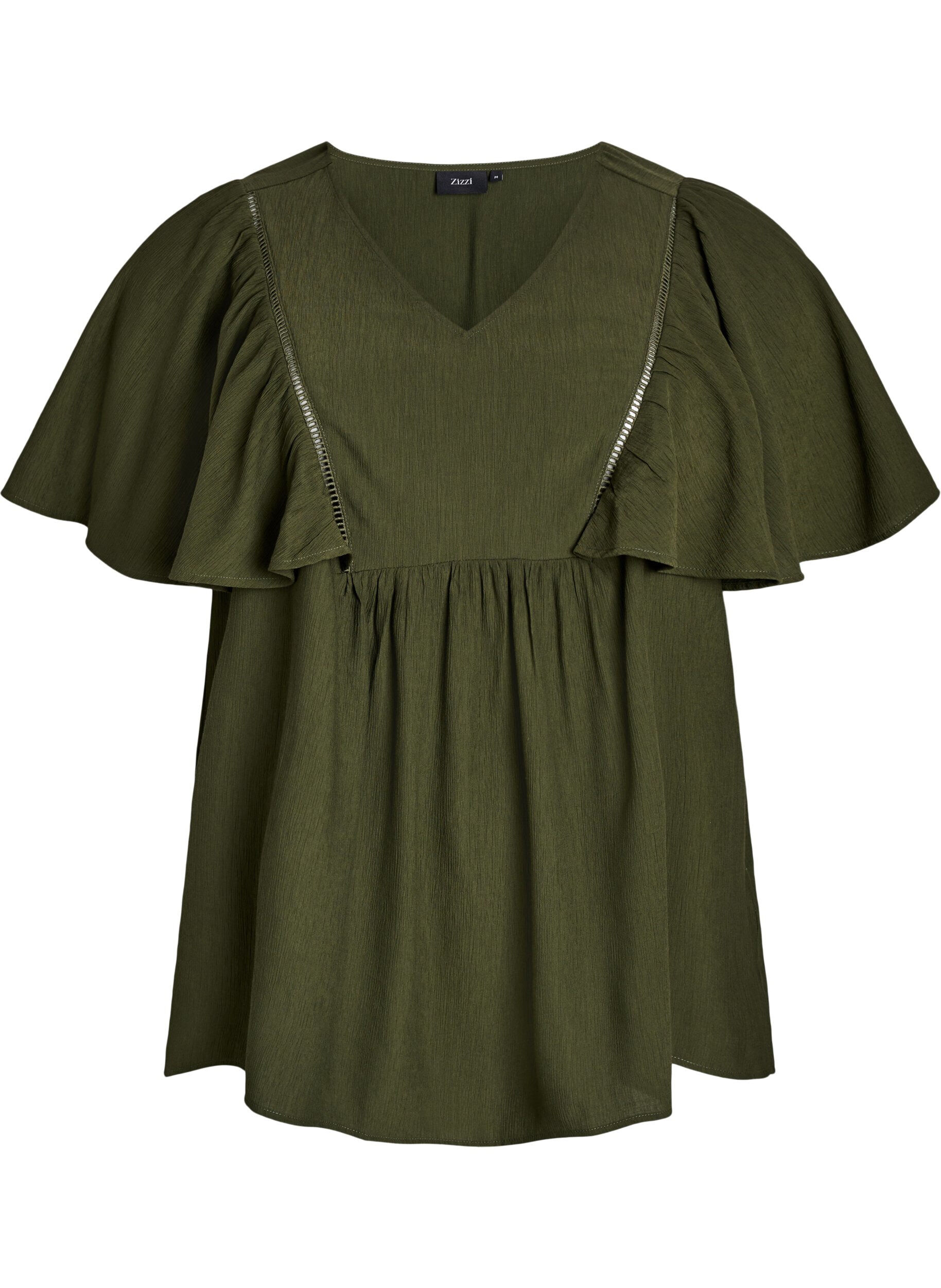 Zizzifashion Blouse with short ruffle sleeves, Green, Packshot image number 0