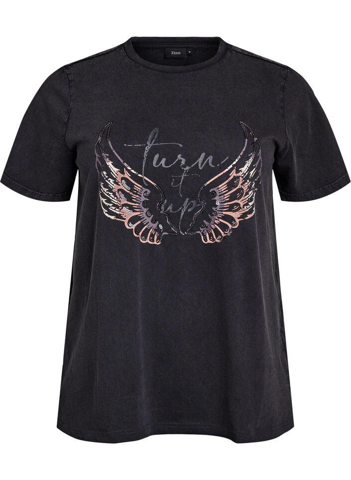 T-shirt in organic cotton with statement print, Grey, Packshot image number 0