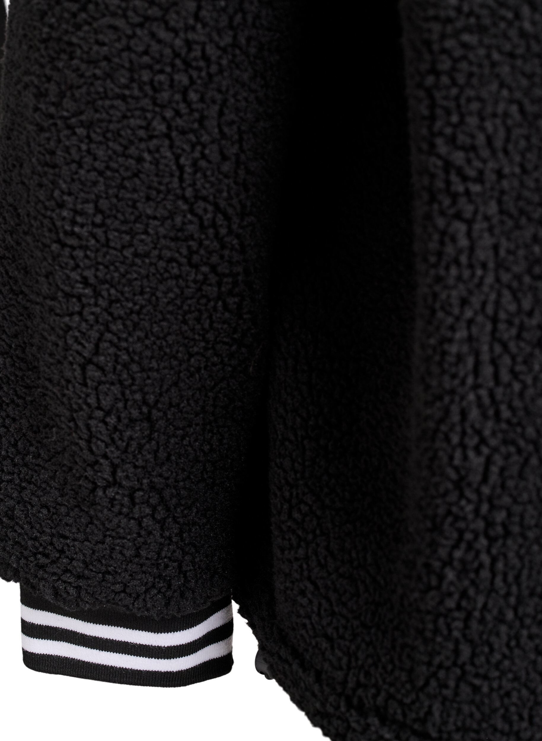 Zizzifashion Teddy fleece jacket with stripe details, Black, Packshot image number 3