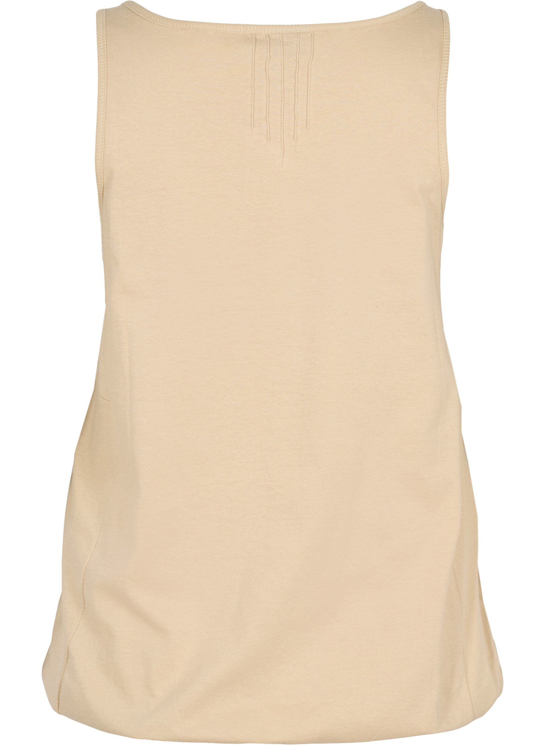 Zizzifashion Block coloured cotton top with elastic along the bottom, Humus, Packshot image number 1