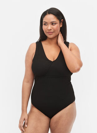 Swimsuit with wrap effect, Black, Model image number 0