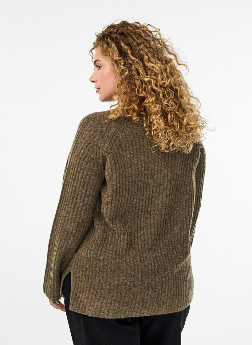 Ribbed jumper with decorative buttons, Brown, Model image number 2