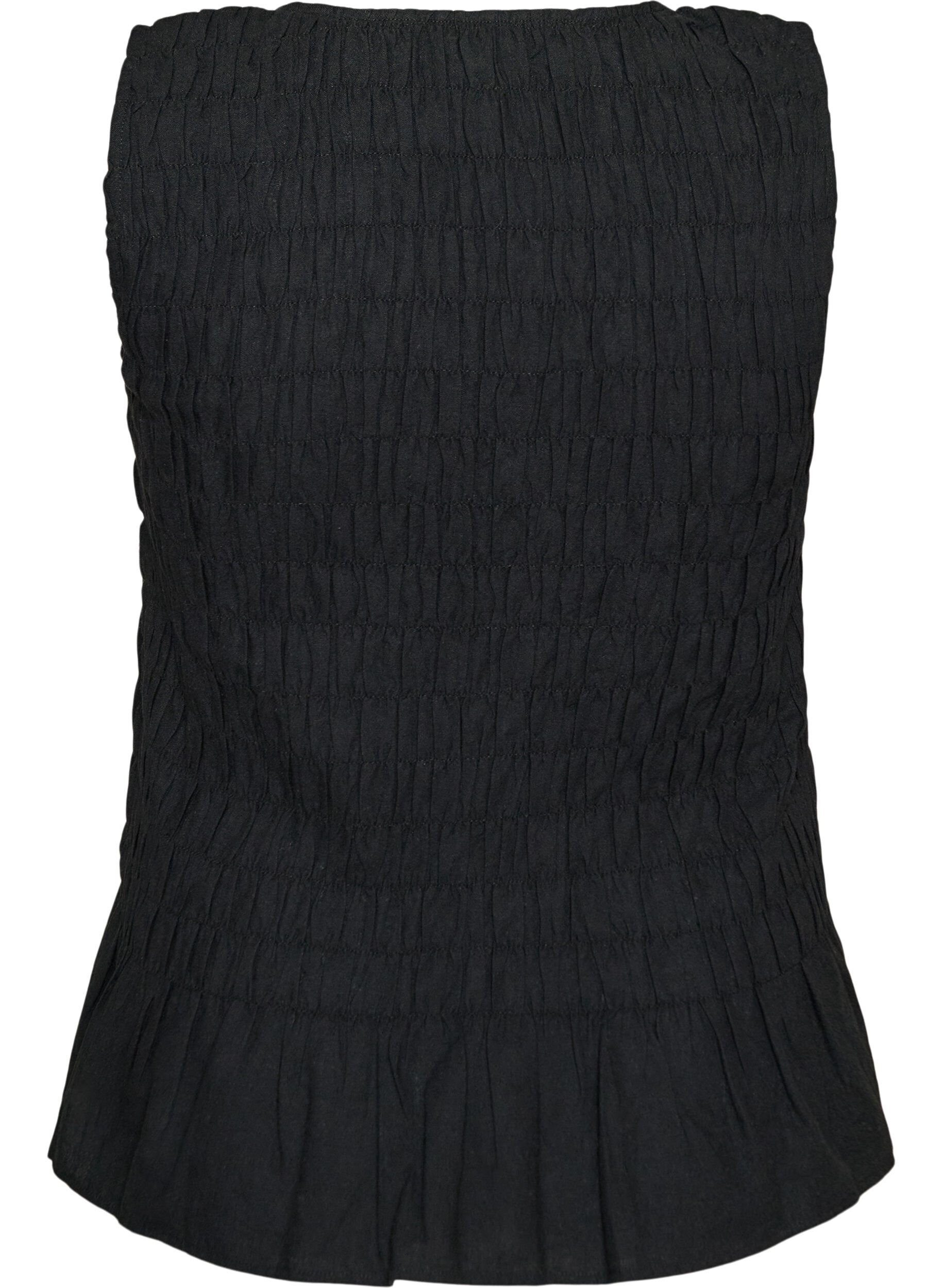 ZizzifashionSleeveless cotton and linen top with smock, Black, Packshot image number 1