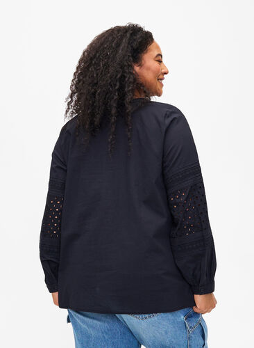 Long sleeve blouse with decorative details, Black, Model image number 1
