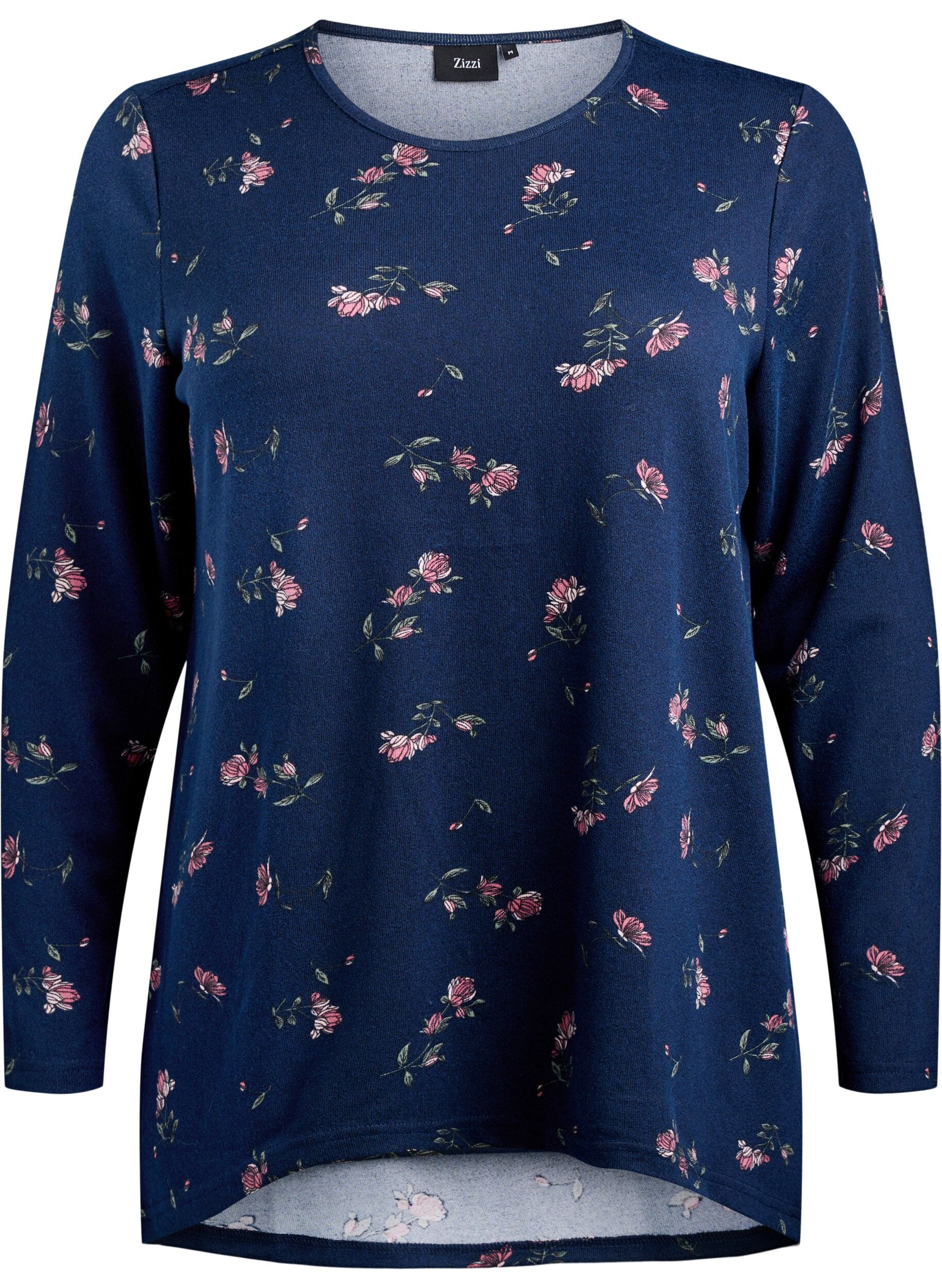 Zizzifashion Floral blouse with long sleeves, Blue, Packshot image number 0
