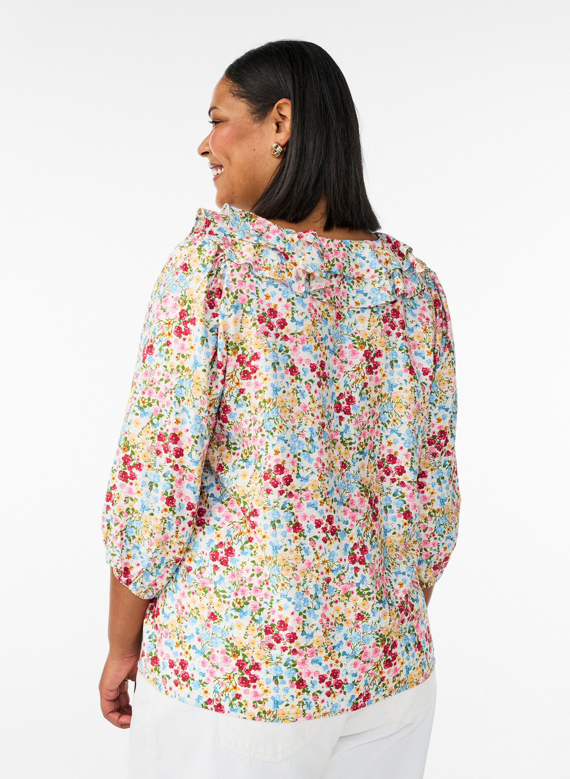 ZizzifashionViscose blouse with floral print and 3/4 sleeves, Blue, Model image number 2