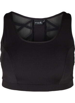 Workout top with mesh and cross details, Black, Packshot image number 0