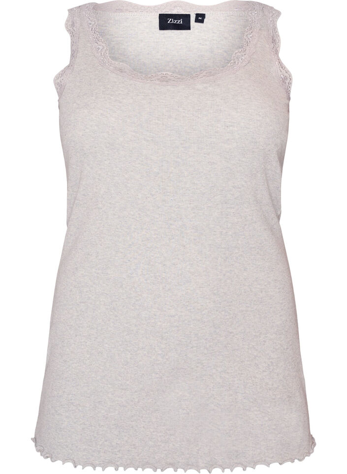 Ribbed top with lace trim, Grey, Packshot image number 0