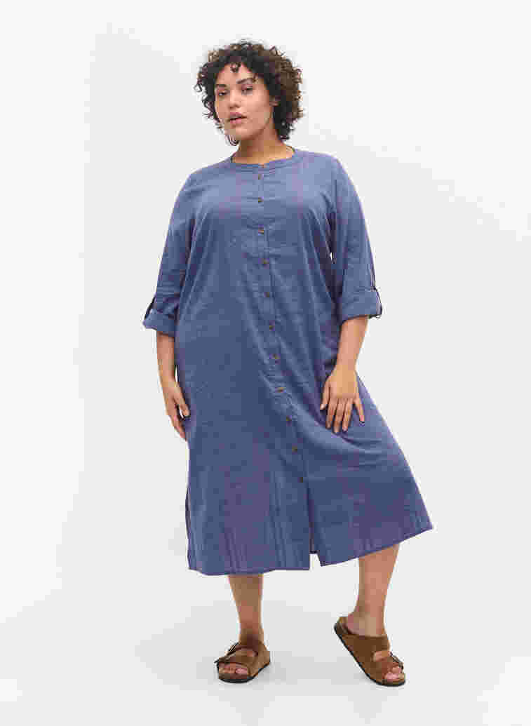 Cotton shirt dress with 3/4 sleeves, Nightshadow Blue, Model image number 2
