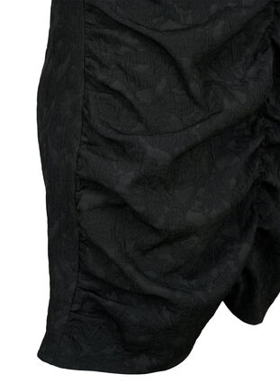 Short-sleeved dress with textured fabric and drapes, Black, Packshot image number 3