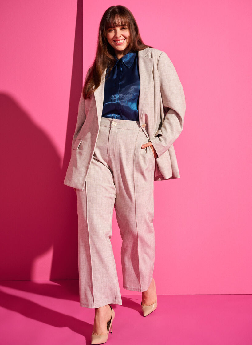 Melange trousers with elastic and button closure, String, Image image number 0