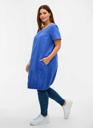 Short sleeve cotton dress, Dazzling Blue, Model image number 2