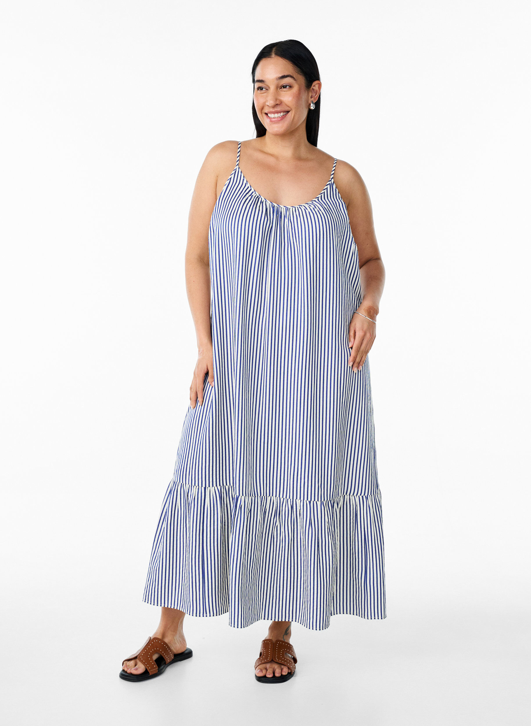 ZizzifashionSummer dress with stripes and A-line shape, Blue, Model image number 0
