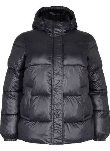 Short puffer jacket with hood, Black, Packshot image number 0
