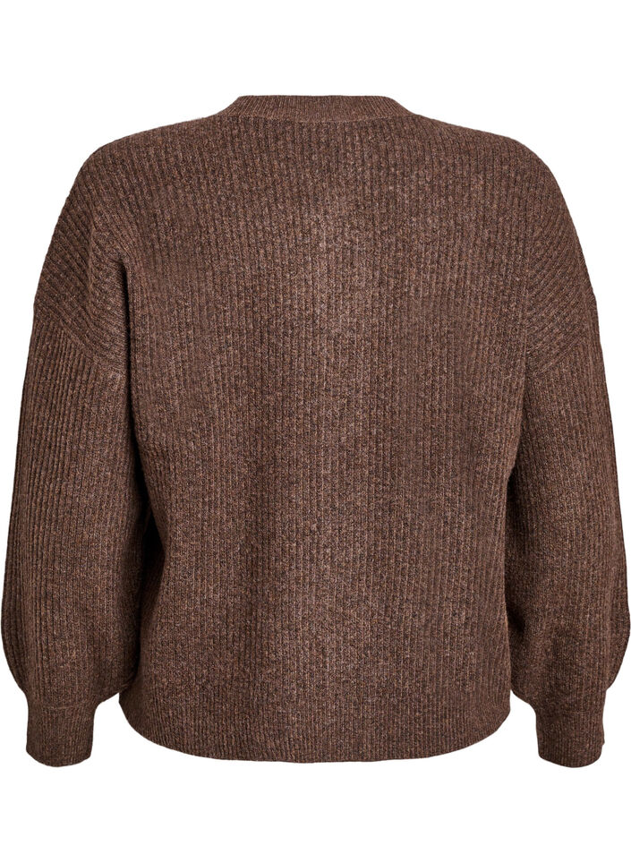 Rib knit cardigan with buttons, Brown, Packshot image number 1