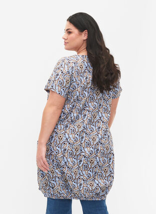 Short-sleeved, printed cotton dress, Blue Paisley , Model image number 1