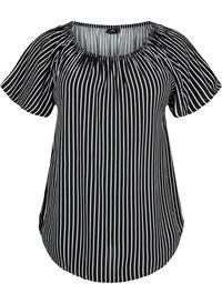 Striped viscose blouse with short sleeves