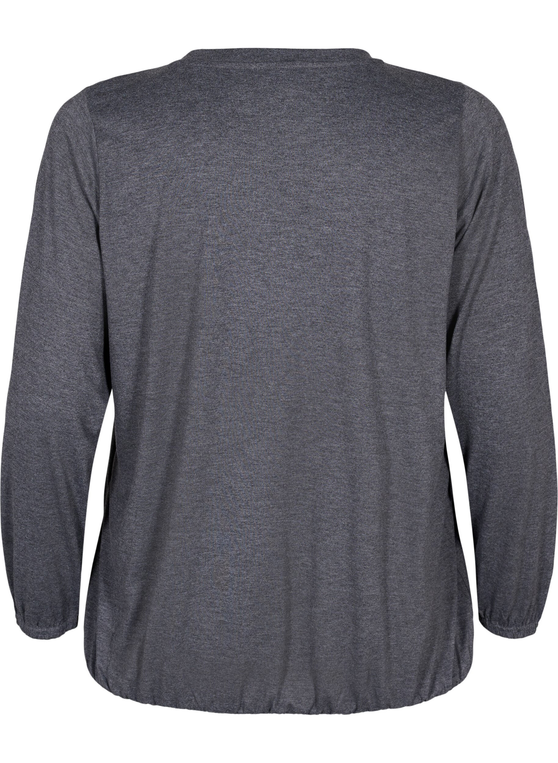 Zizzifashion Melange top with long sleeves and v cutting, Dark Grey Melange, Packshot image number 1