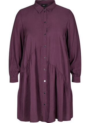 Solid-coloured, A-line shirt dress, Plum Perfect, Packshot image number 0