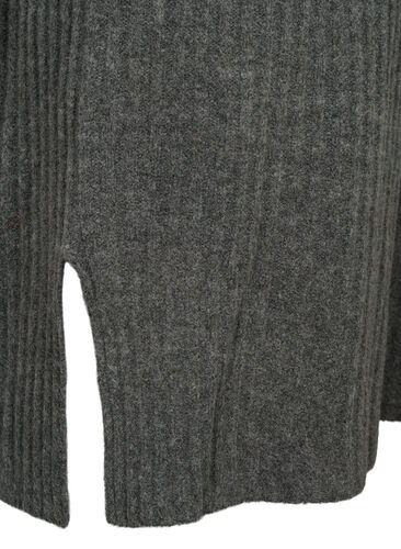 Ribbed Knit Dress with Turtleneck, Dark Grey Melange, Packshot image number 3