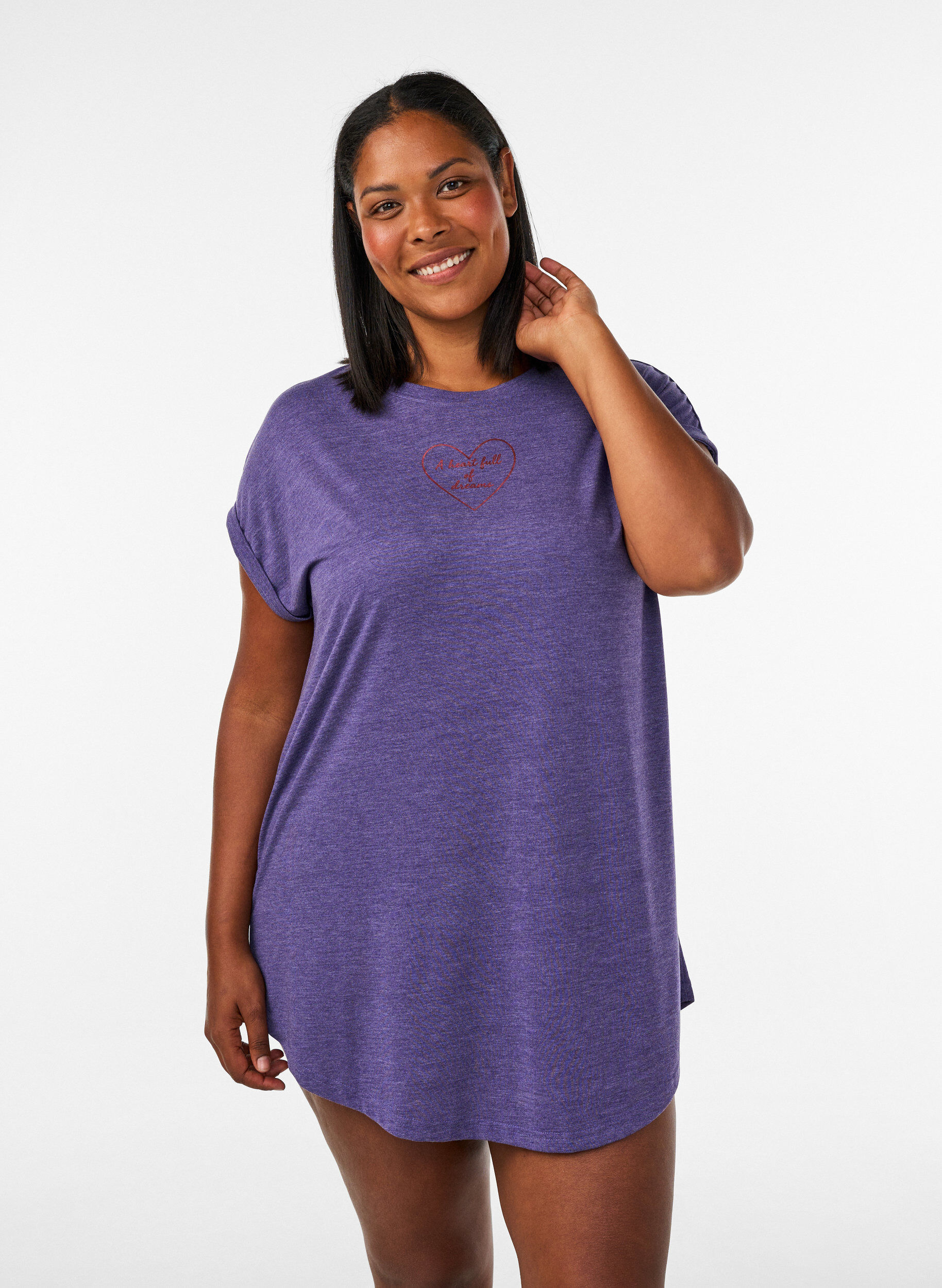 ZizzifashionShort sleeve nightgown with text print, Purple, Model image number 0