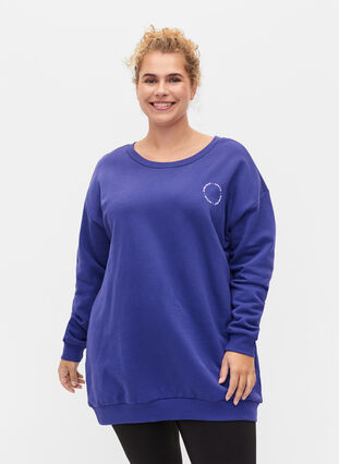 Printed cotton sweatshirt, Deep Blue, Model image number 0