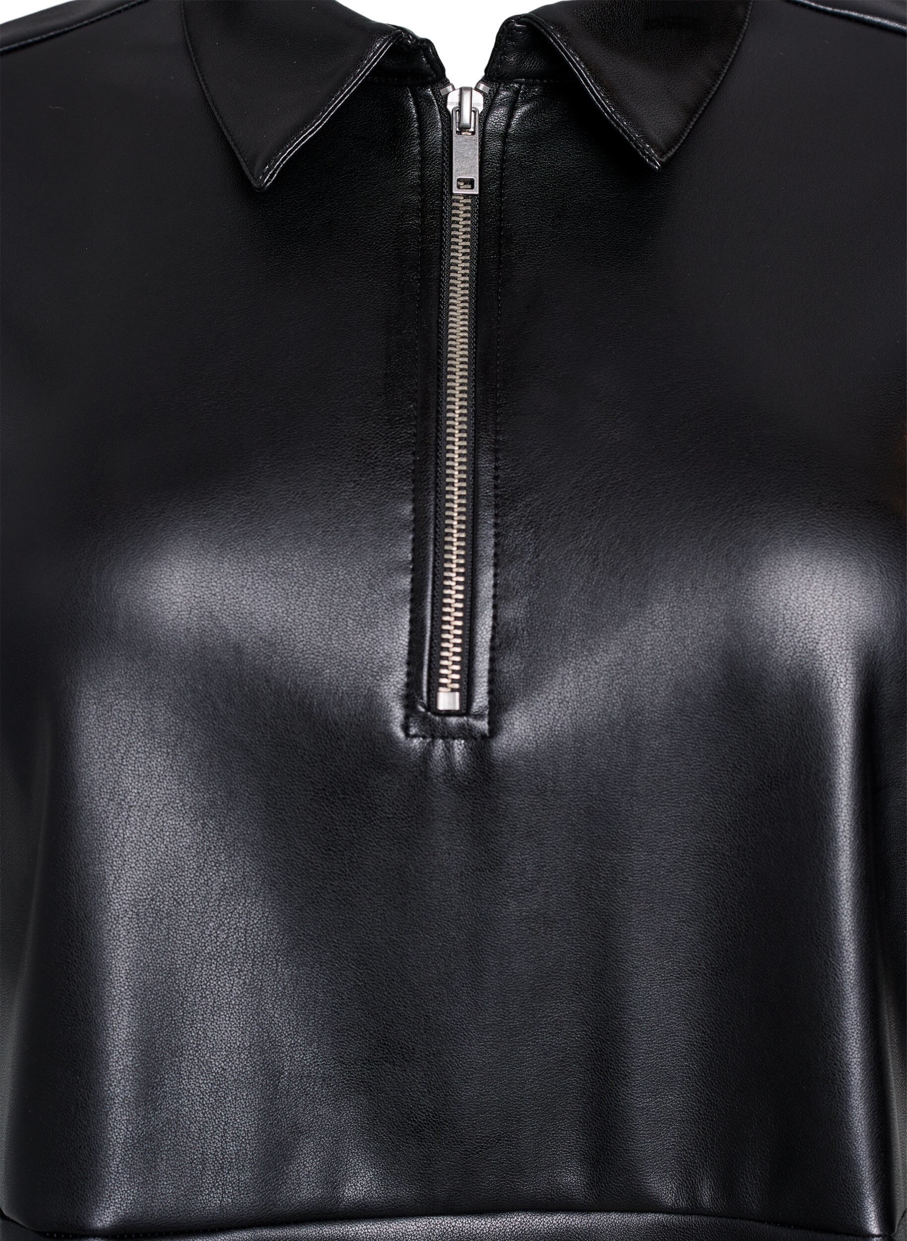 Zizzifashion Short dress in faux leather with an A-line shape, Black, Packshot image number 2