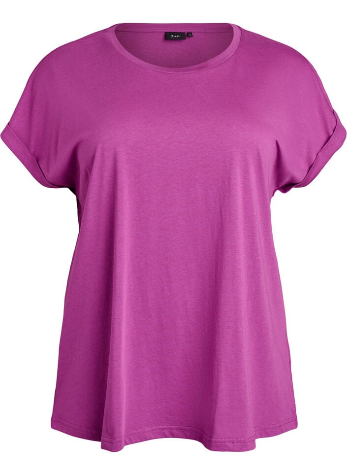 Short-sleeved t-shirt in a cotton blend, Purple, Packshot image number 0