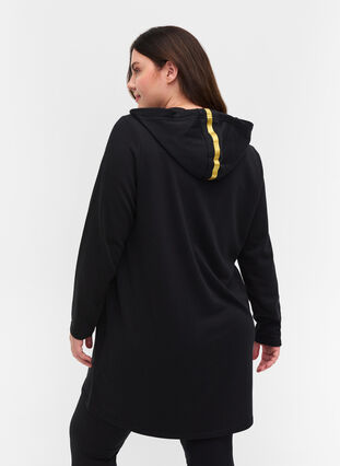 Long sweatshirt with v-neck and hood, Black, Model image number 1