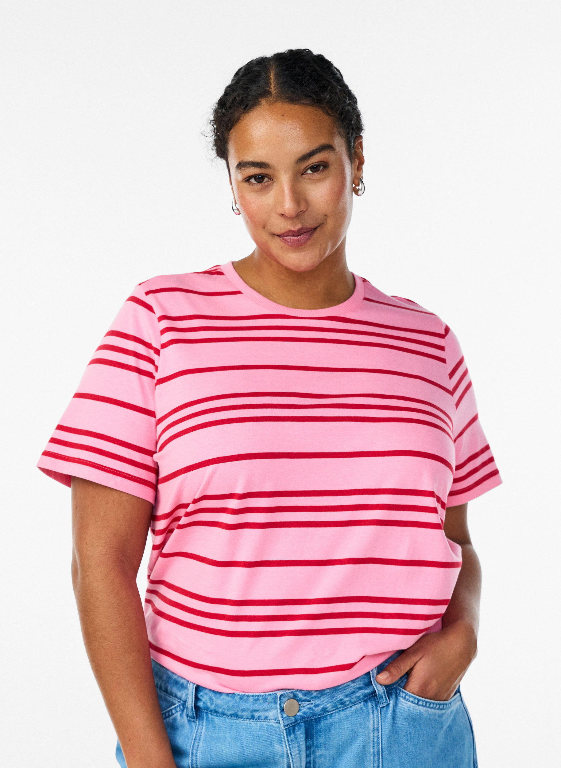 Zizzifashion Striped cotton t-shirt, Pink, Model image number 0