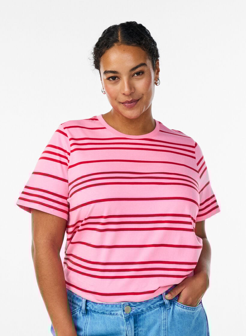 Striped cotton t-shirt, Pink, Model image number 0