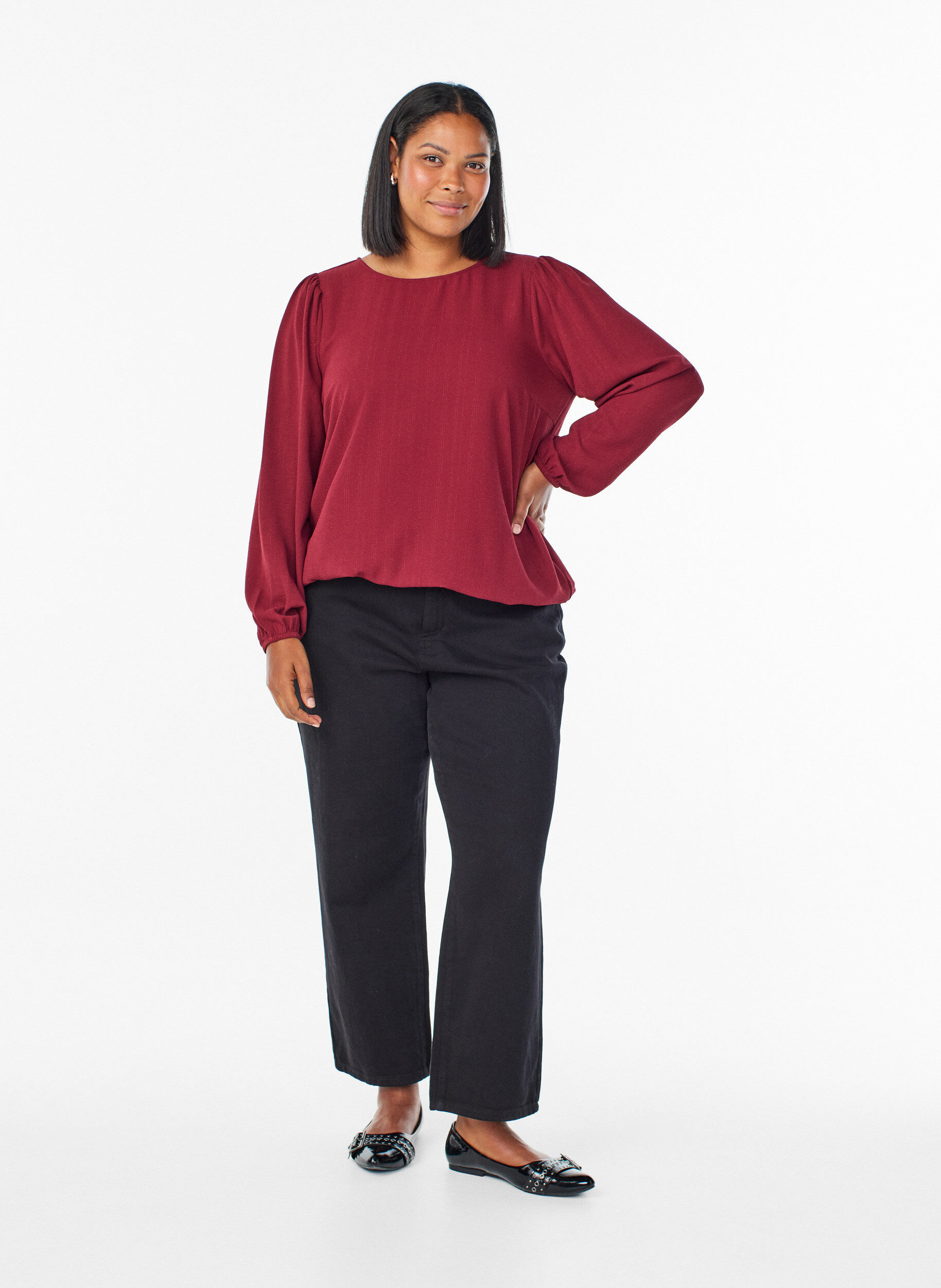 ZizzifashionBlouse with glitter, Dark Bordeaux, Model image number 1