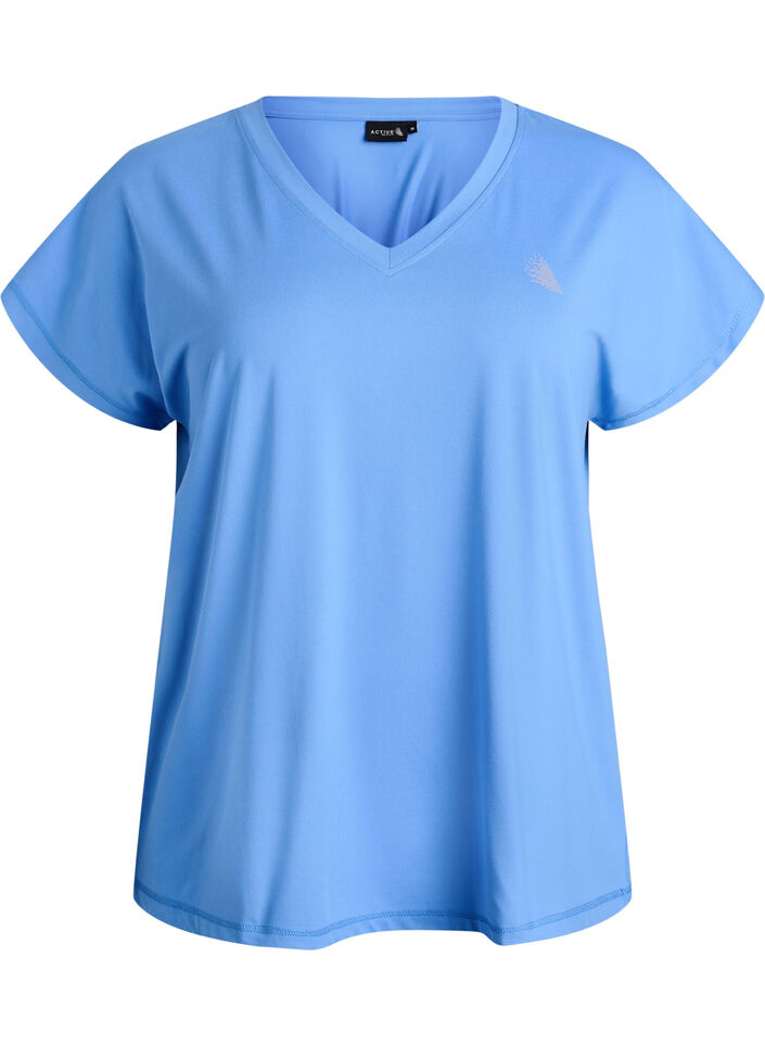 Loose training t-shirt with v-neck, Blue, Packshot image number 0