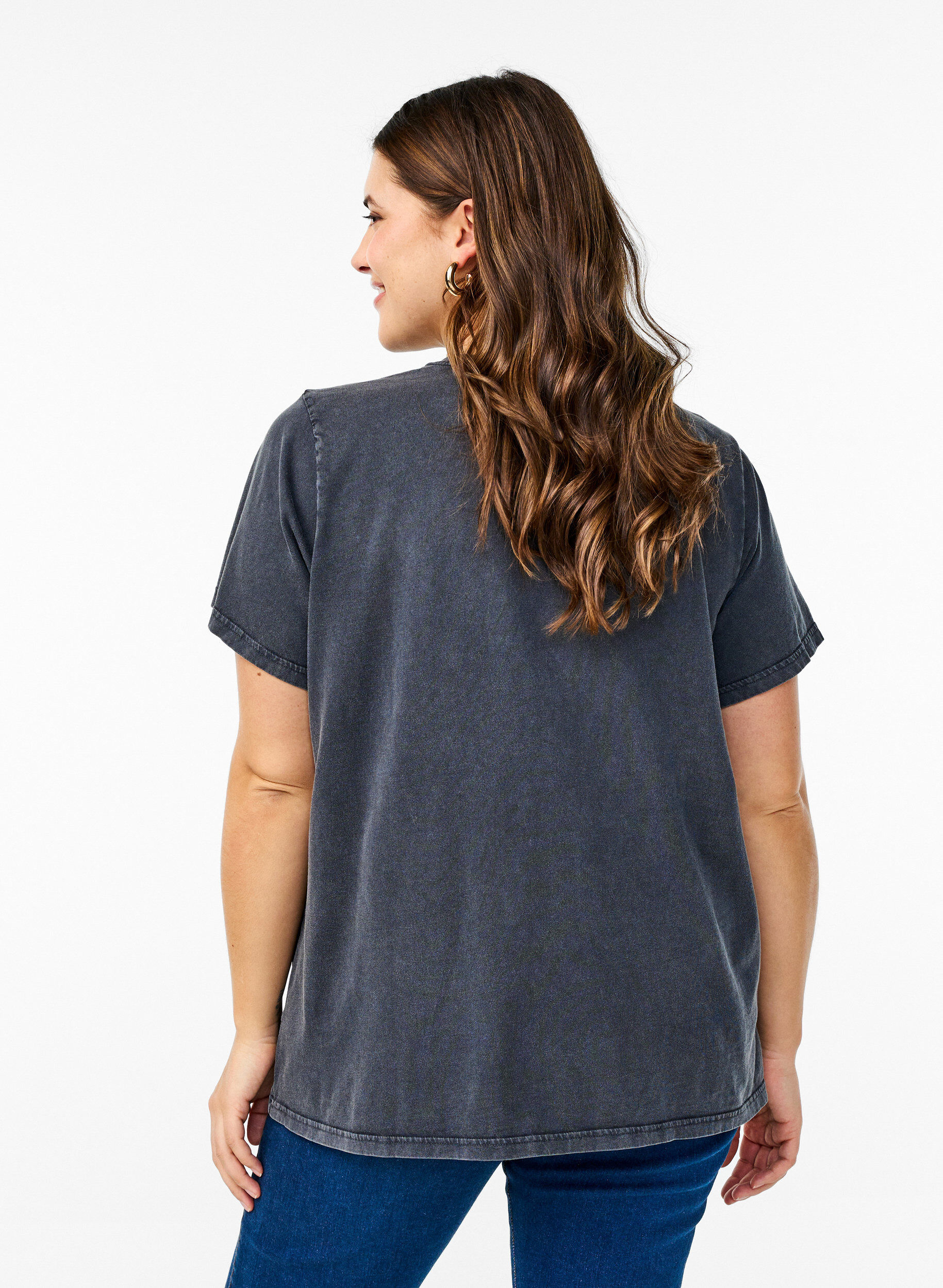 Zizzifashion T-shirt in organic cotton with graphic print, Grey, Model image number 2