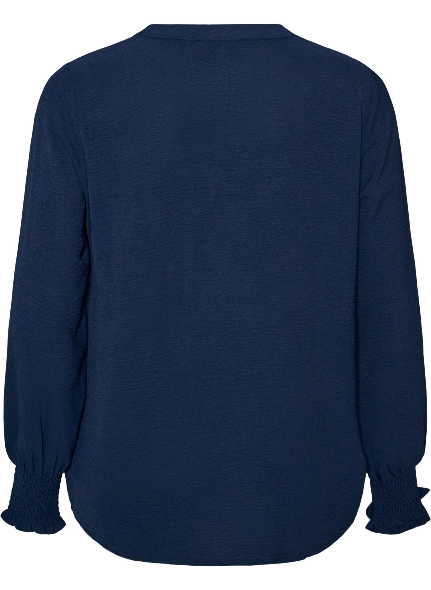 ZizzifashionBlouse with smock cuffs and V-neck, Blue, Packshot image number 1