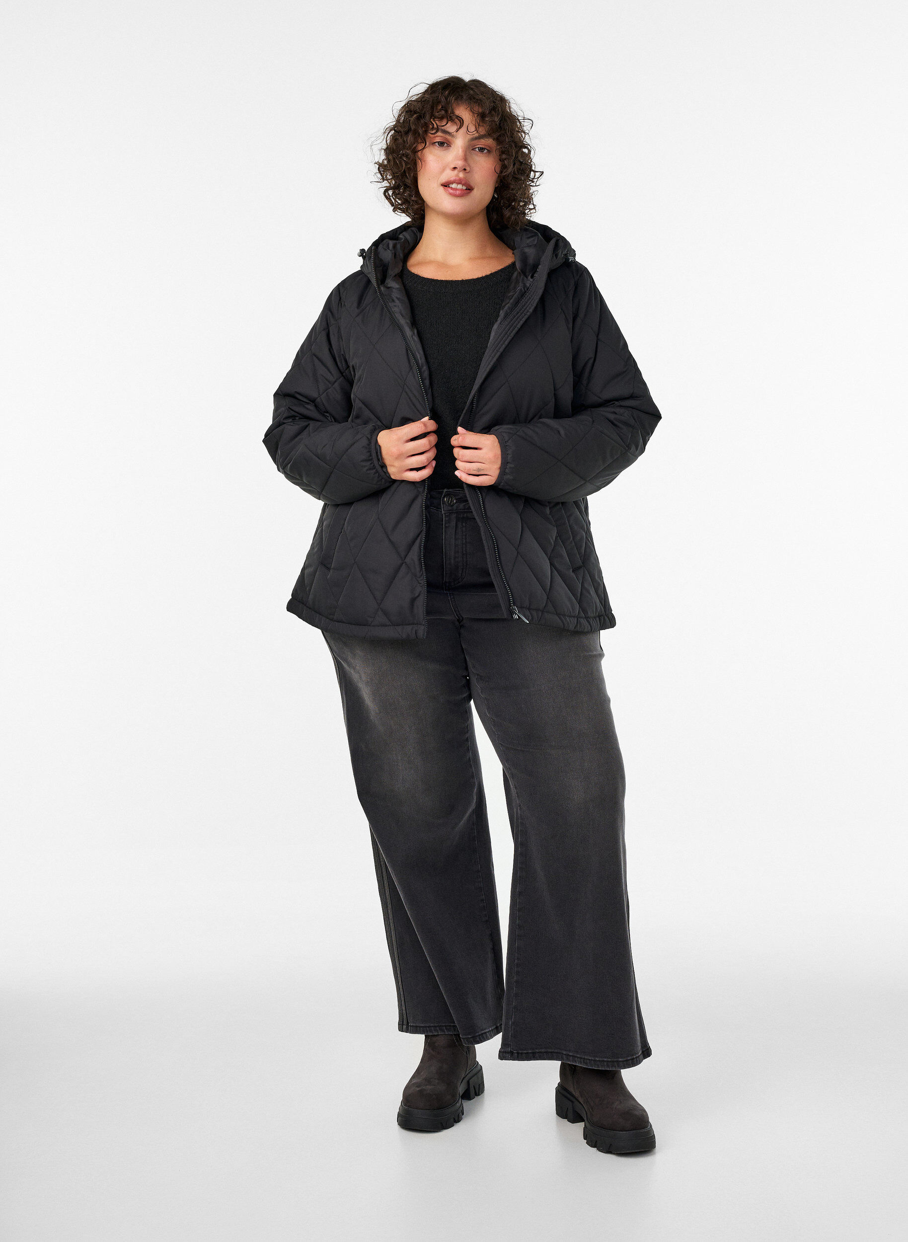 ZizzifashionLightly padded jacket with diamond quilt, Black, Model image number 1