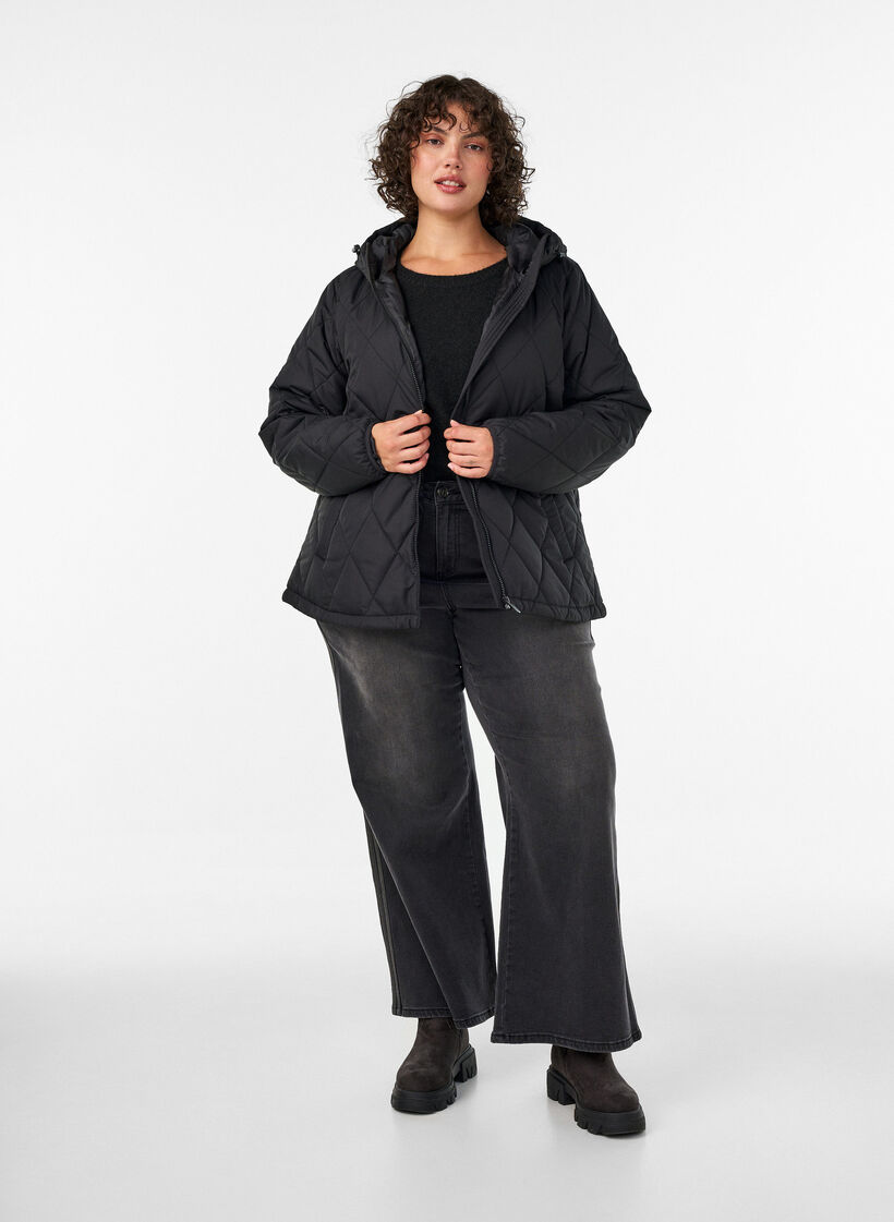 Lightly padded jacket with diamond quilt, Black, Model image number 1