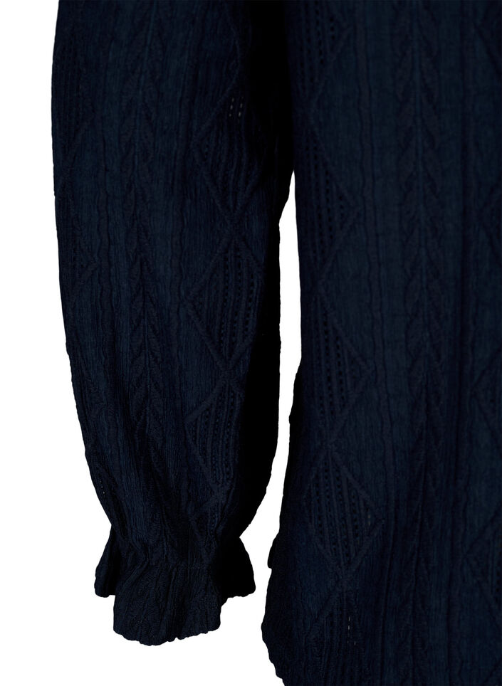 Blouse with ruffle details and tone-on-tone pattern, Night Sky, Packshot image number 3