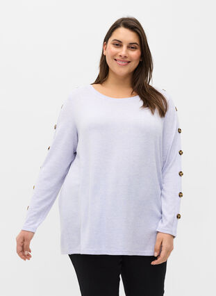 Long-sleeved blouse with button details, Cosmic Sky Melange, Model image number 0