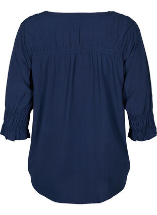 Viscose blouse with button fastening and 3/4-length sleeves, Navy Blazer, Packshot image number 1
