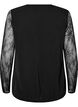 Blouse with lace sleeves and balloon shape, Black, Packshot image number 1