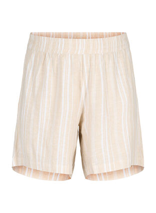 Striped shorts in a linen-viscose blend, Beige White Stripe, Packshot image number 0