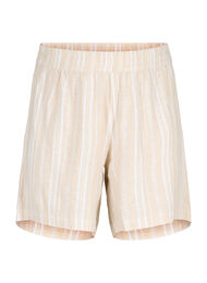 Striped shorts in a linen-viscose blend, Beige White Stripe, Packshot