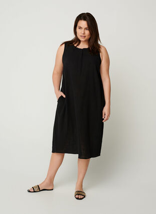 Sleeveless cotton dress, Black, Model image number 3