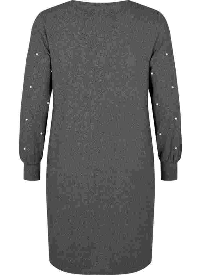 Long sleeve dress with pearl details, Dark Grey Melange, Packshot image number 1
