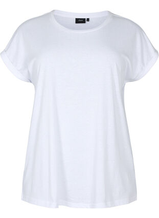 Short sleeved cotton blend t-shirt, Bright White, Packshot image number 0