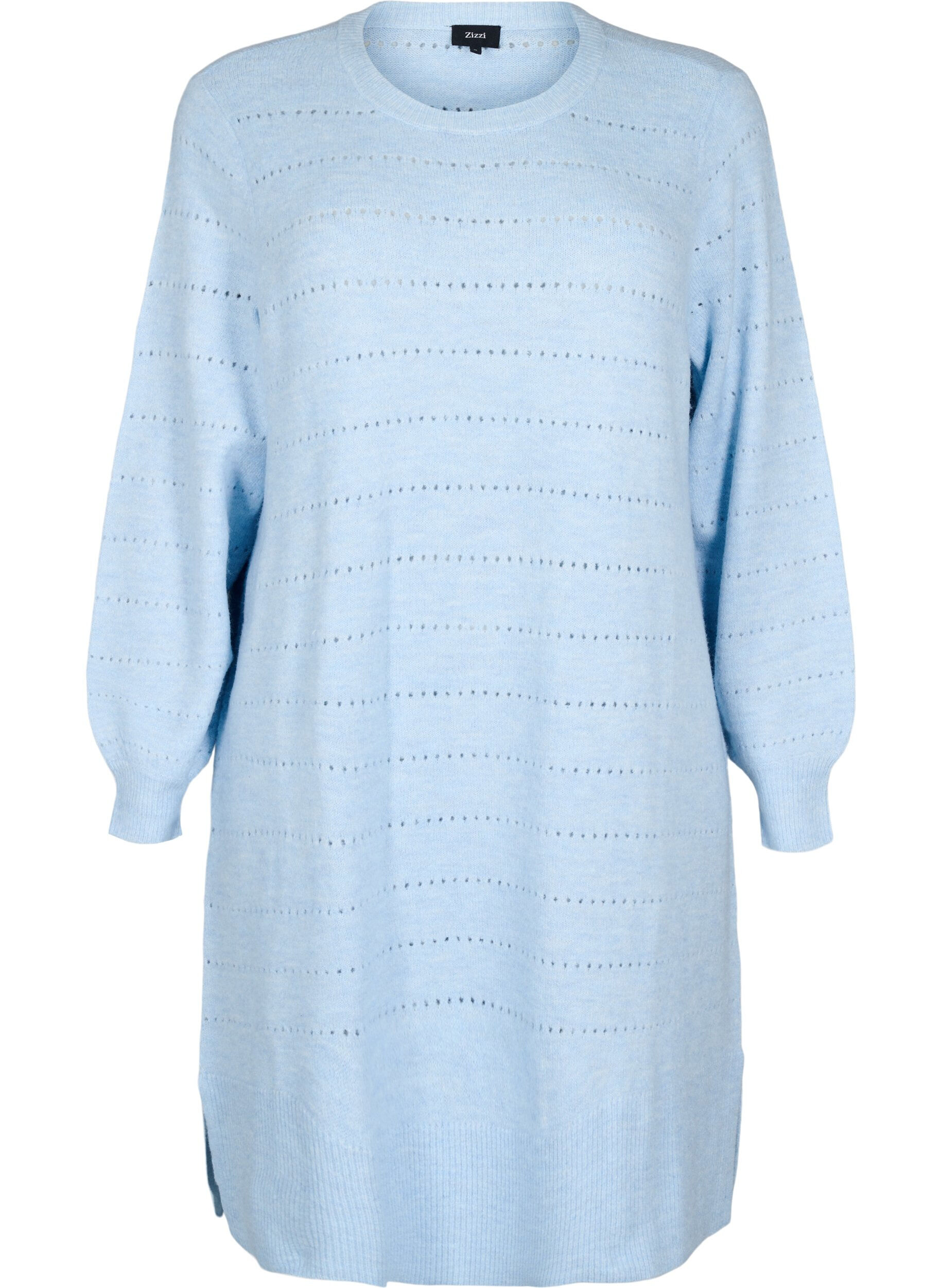 Zizzifashion Knit dress with slits and lace pattern, Cashmere Blue Mel., Packshot image number 0
