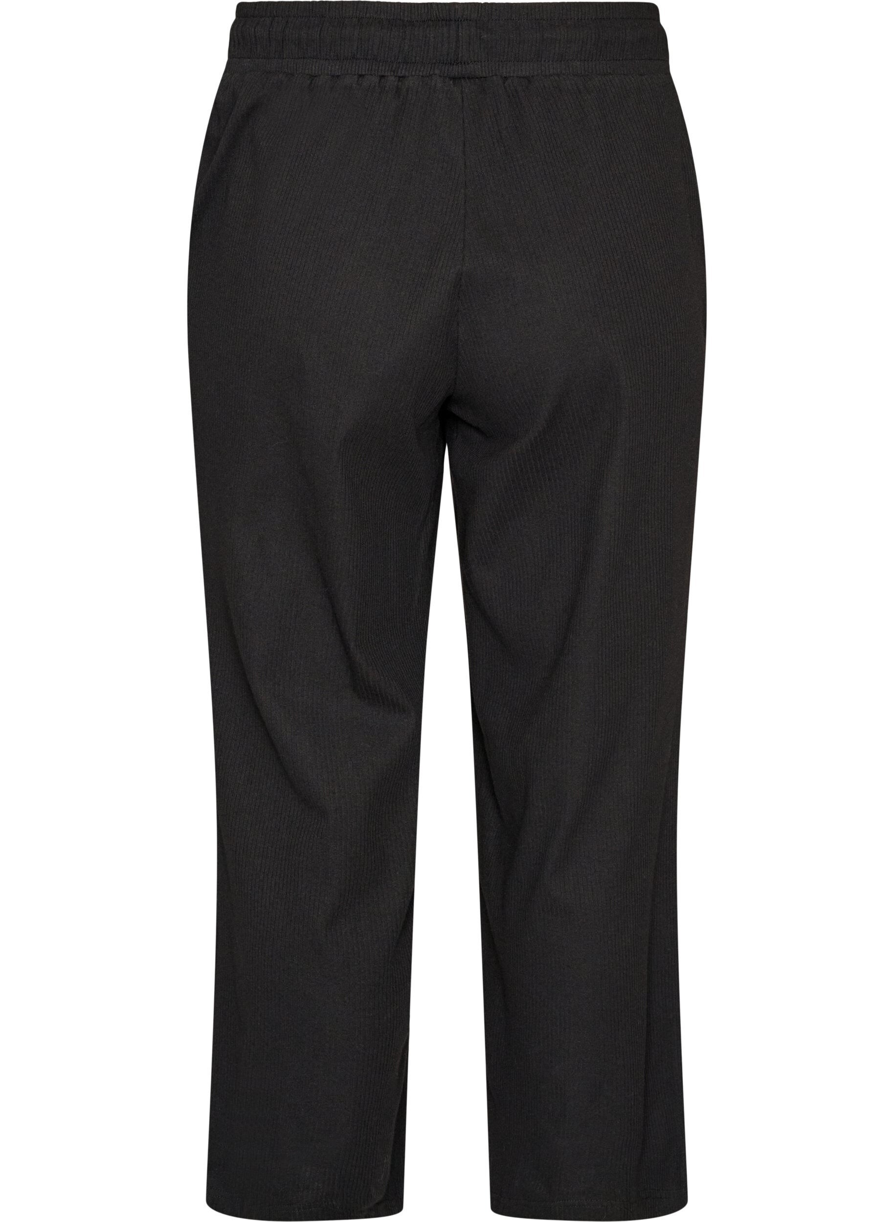 ZizzifashionRibbed pyjama bottoms with straight legs, Black, Packshot image number 1
